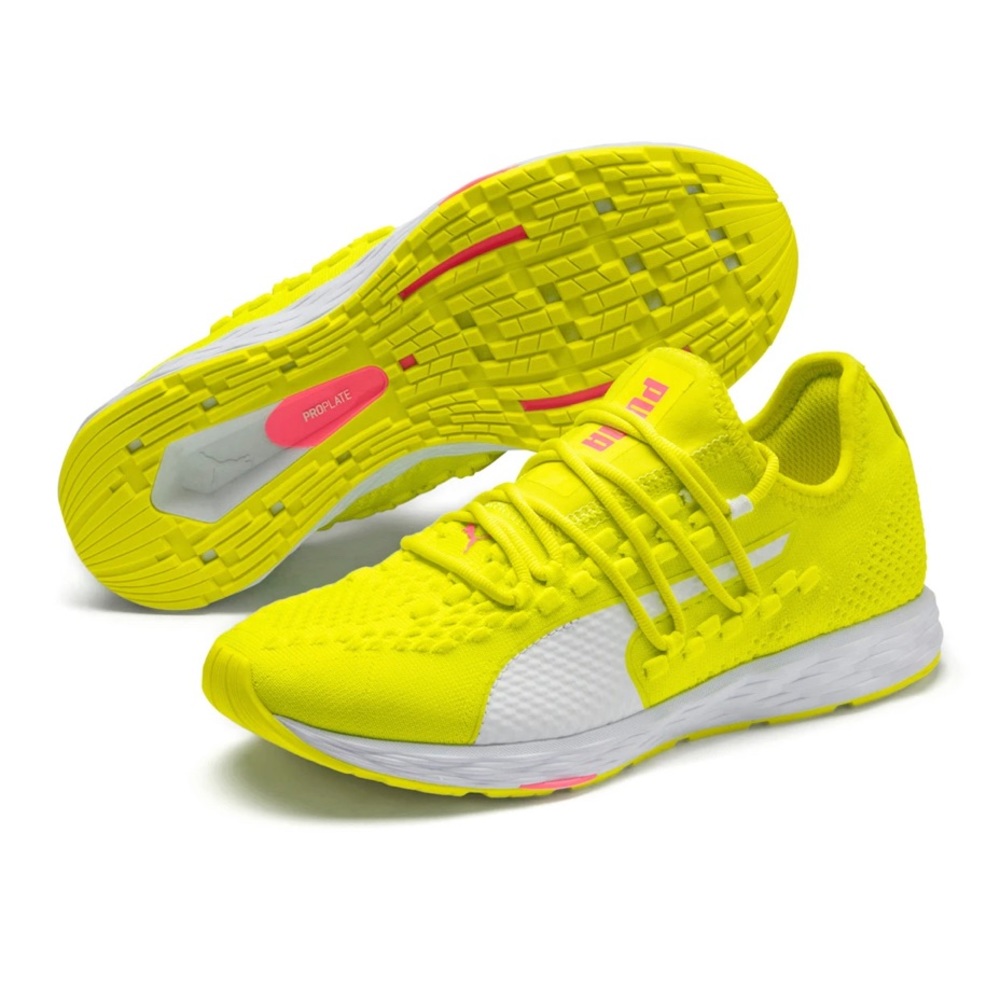 Like New Puma Speed 300 racer Neon yellow .. pink and white 8.5 in woman’s